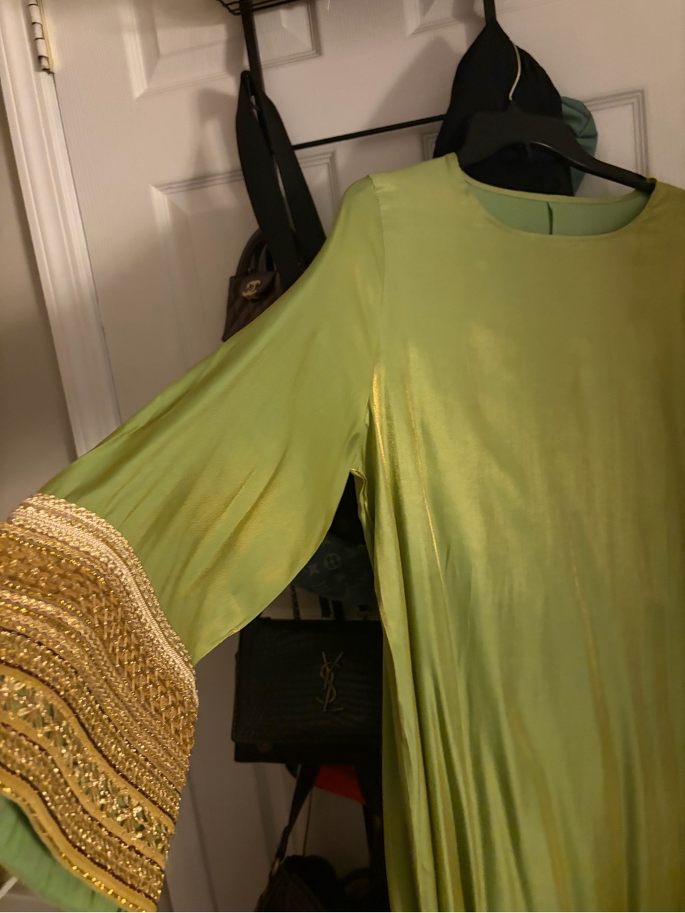 Green Embellished Sleeve Women's Dress Modest Abaya